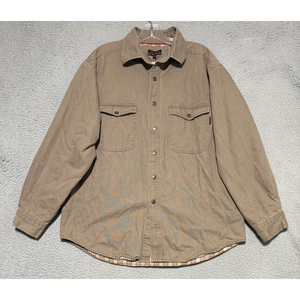 Wolverine Snap‎ button work shirt plaid lining Mens Large Shacket 100% Cotton